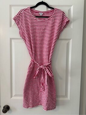 J. Crew Pink and White Striped Tie-Waist Dress